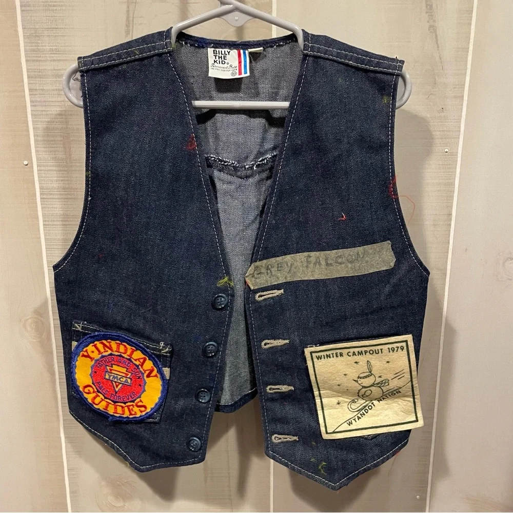 Vintage 1979 dark denim YMCA Indian Guides winter camp kids vest Billy The Kid